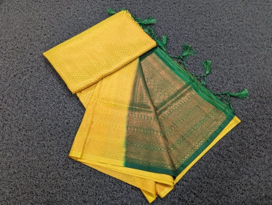 Kerala Premium Banarasi Contrast Weave Kubera Pattu Saree,Elastic Waist Ready To Wear,Vishu,Onam,Party Wear,Wedding,Special Gift To Her.