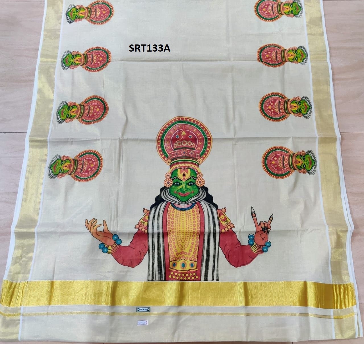 Kerala Big mural Kathakali golden tissue saree  6.25mtr,Kerala Saree,Vishu Saree,Traditional Onam Saree ,Handmade Designs,Pooja,Festivals