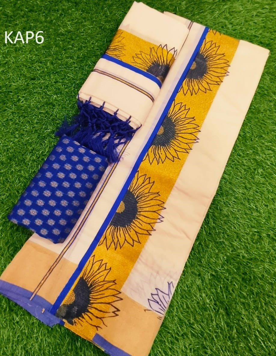 Kerala Special Cotton Kunjalam Setmunde 2.80 With Stitched Blouse or Blouse Material,Onam,Vishu,Traditional,Pooja,Temple,Special Occassions.