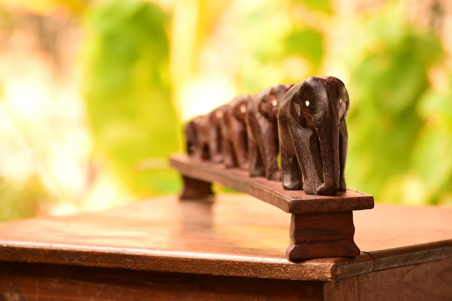 Group of Elephants Walking in a line on a bridge , Wooden curiosity  item,home and office Table  decor, Showpiece ,Handmade, Handicraft