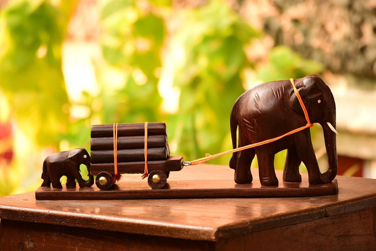 Wood cart Elephant with Baby ,Log pulling Elephant,Wooden curiosity  item,home and office Table  decor, Showpiece ,Handmade, Handicraft