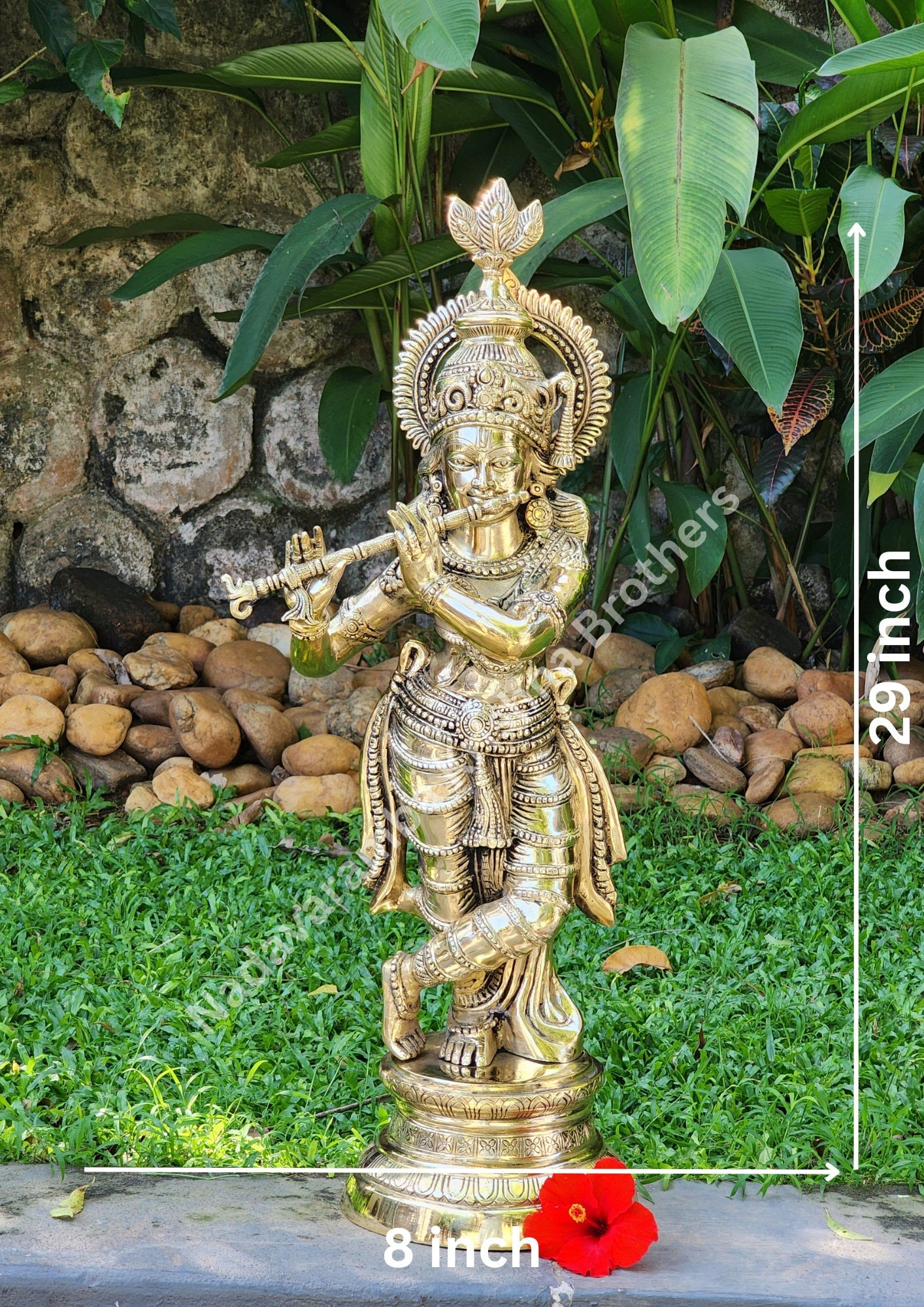 Lord Shree Krishna Idol with Flute height 29 inch made with Brass for temple & Pooja room use,Housewarm gift,Krishna Murti,Home Decor,Vishu