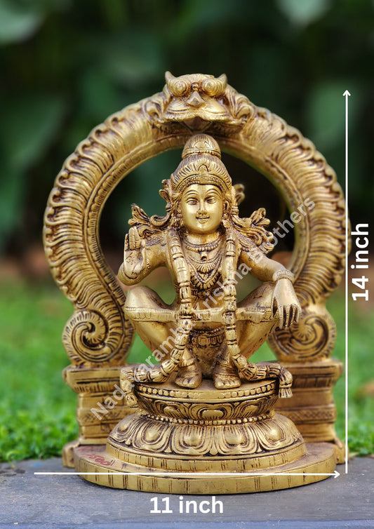 Brass Ayyappa statue height 14 inch , Sabarimala Sasthavu,Manikandan for pooja room , Hindu god idol, Divine spiritual gift