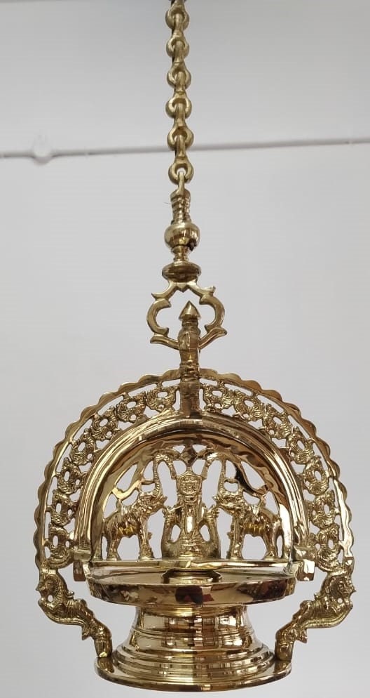 Traditional Kerala Brass Gajalakshmi Vilakku, Hanging Diya,Brass Oil Lamp , Payyannoor Lakshmi Diya,Diya for Pooja, Home Decor ,Brass Diya,