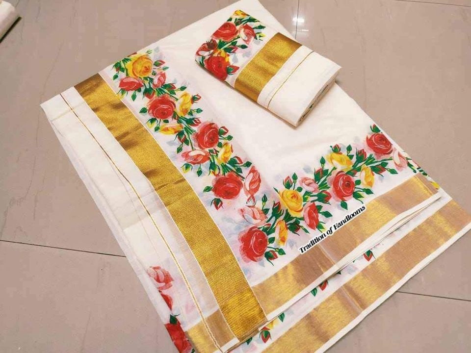 Kerala Special Golden Tissue  Set Mundu 2.80,2 mtr mundu With Stitched Blouse or Blouse Material,Beautiful Kerala Designs,Onam,Vishu,Pooja.