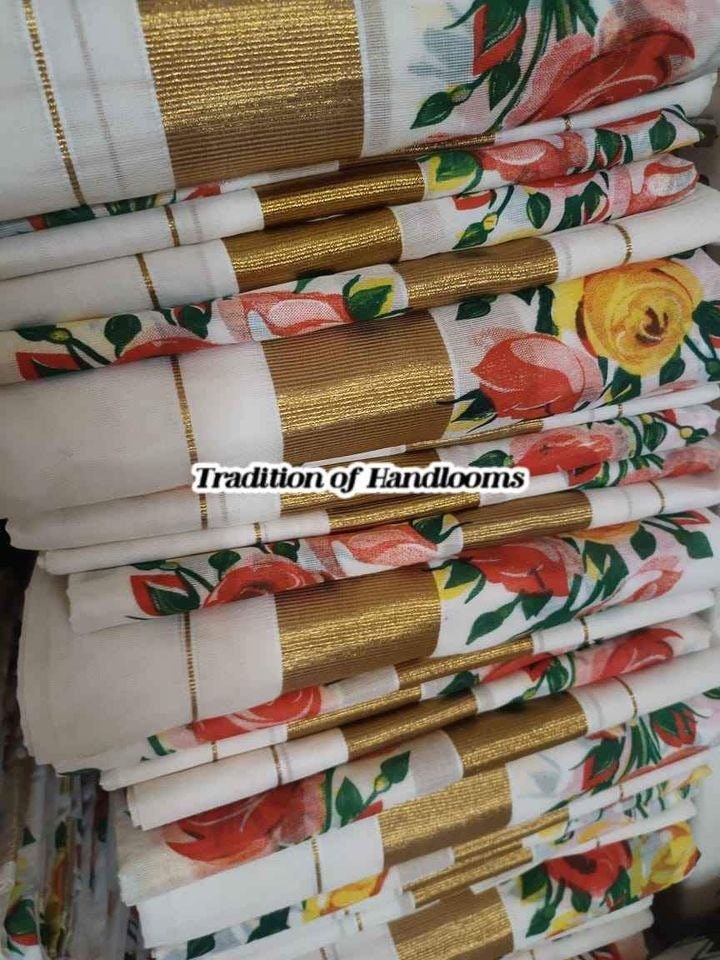 Kerala Special Golden Tissue  Set Mundu 2.80,2 mtr mundu With Stitched Blouse or Blouse Material,Beautiful Kerala Designs,Onam,Vishu,Pooja.