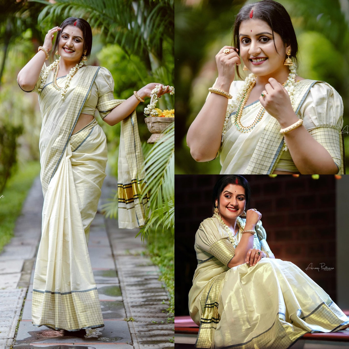 Kerala Special Doble Side Checked Golden Tissue Saree With Stitched Blouse or Blouse Material,Beautiful Kerala Designs,Onam,Vishu,Pooja