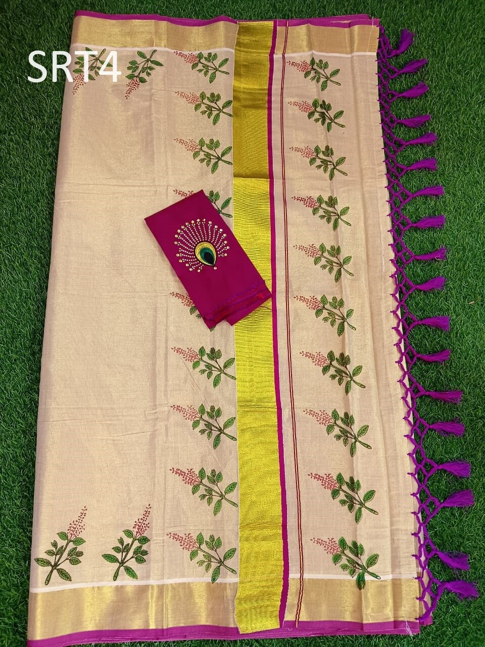 Kerala One Side Colour Kunjalam Tissue Thulasi kathir Printed Saree ,Indian Traditional Clothing,Hand made design,Kerala saree traditional