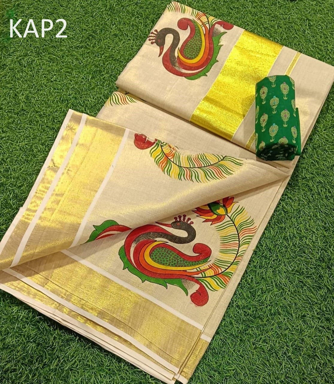 Golden Tissue mural printing saree with blouse material or ready to wear blouse, Kerala Onam, Birthday,vishu beautiful printed saree