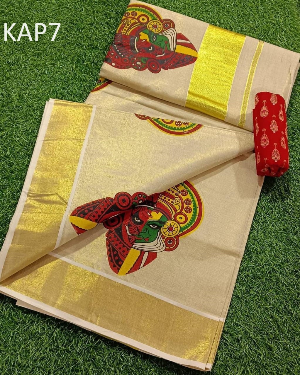 Golden Tissue mural printing saree with blouse material or ready to wear blouse, Kerala Onam, Birthday,vishu beautiful printed saree