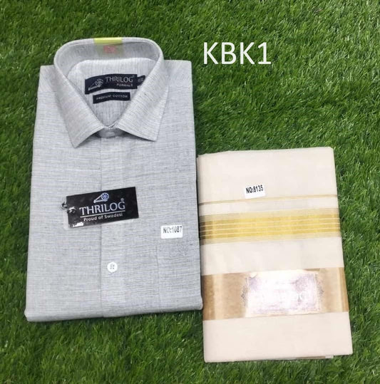 Kerala Khadi Shirt With Dhothi,Kerala traditional wear, Onam,Vishu, Birthday,Shirt size 38,40,42,44 Festival occasions,as agift