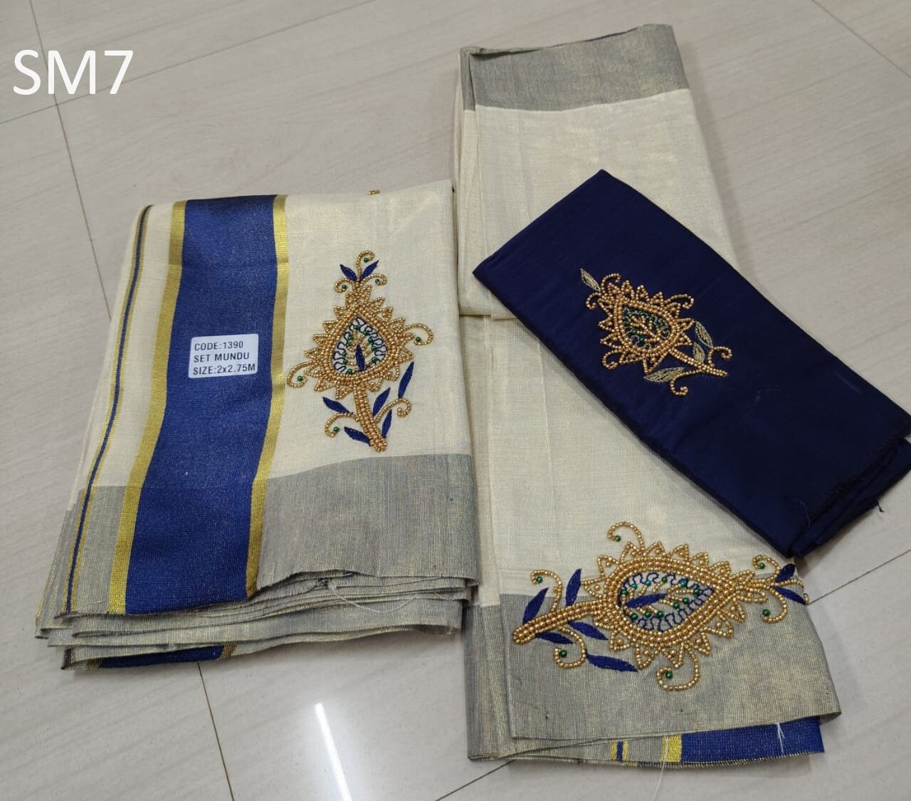 Kerala Special Tissue Aari Work Set Mundu 2.80 With Stitched Blouse or Blouse Material,Beautiful Kerala Designs,Onam,Vishu,Pooja.