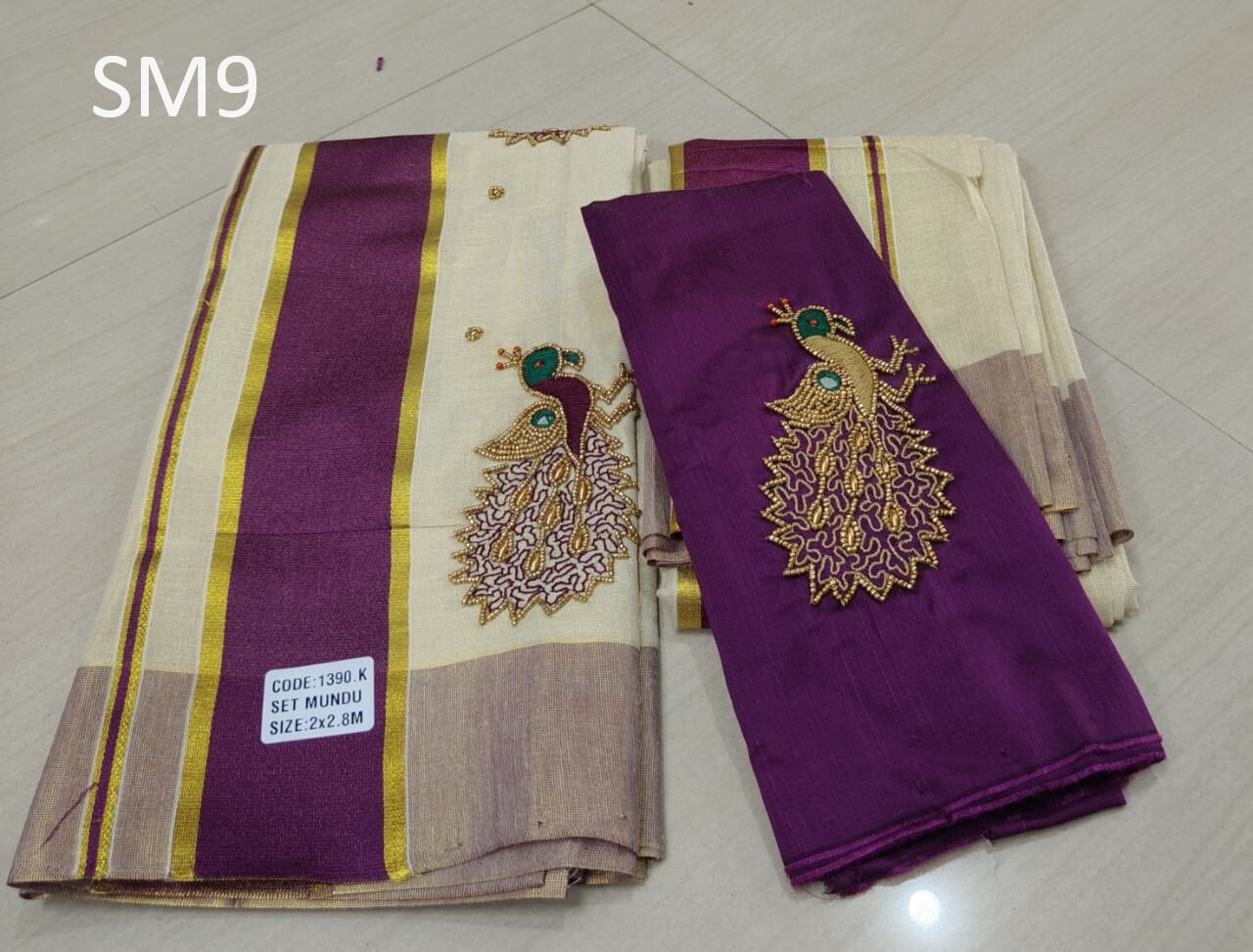 Kerala Special Tissue Aari Work Set Mundu 2.80 With Stitched Blouse or Blouse Material,Beautiful Kerala Designs,Onam,Vishu,Pooja.