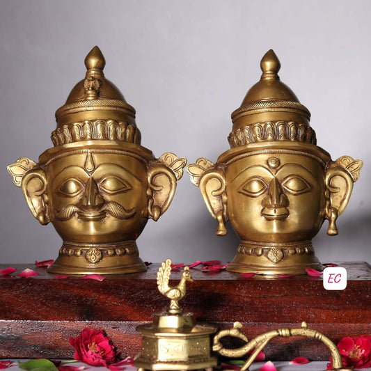 Brass Shiva Gauri Head God Idol Statue Mukhalinga Parvati Face, Table  Decor , Shiv Parvati Table Decor (Set of 2),Home temple pooja room