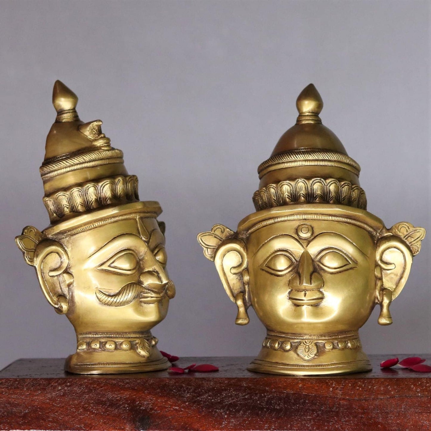 Brass Shiva Gauri Head God Idol Statue Mukhalinga Parvati Face, Table  Decor , Shiv Parvati Table Decor (Set of 2),Home temple pooja room