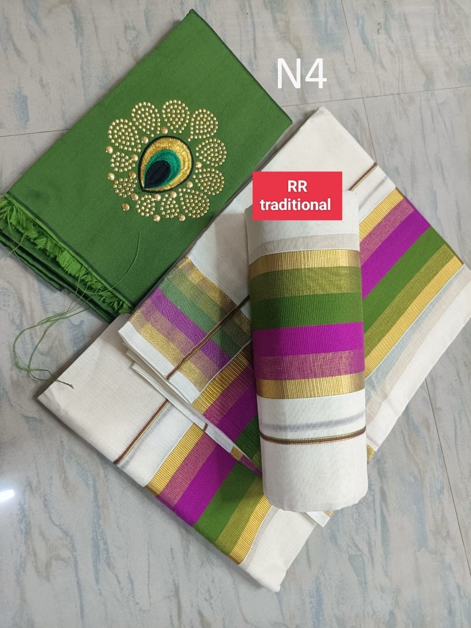 Kerala Special Cotton Jari colour Setmundu 2.80 With Stitched Blouse or Blouse Material,Beautiful Kerala Designs,Onam,Vishu,Pooja Wear.