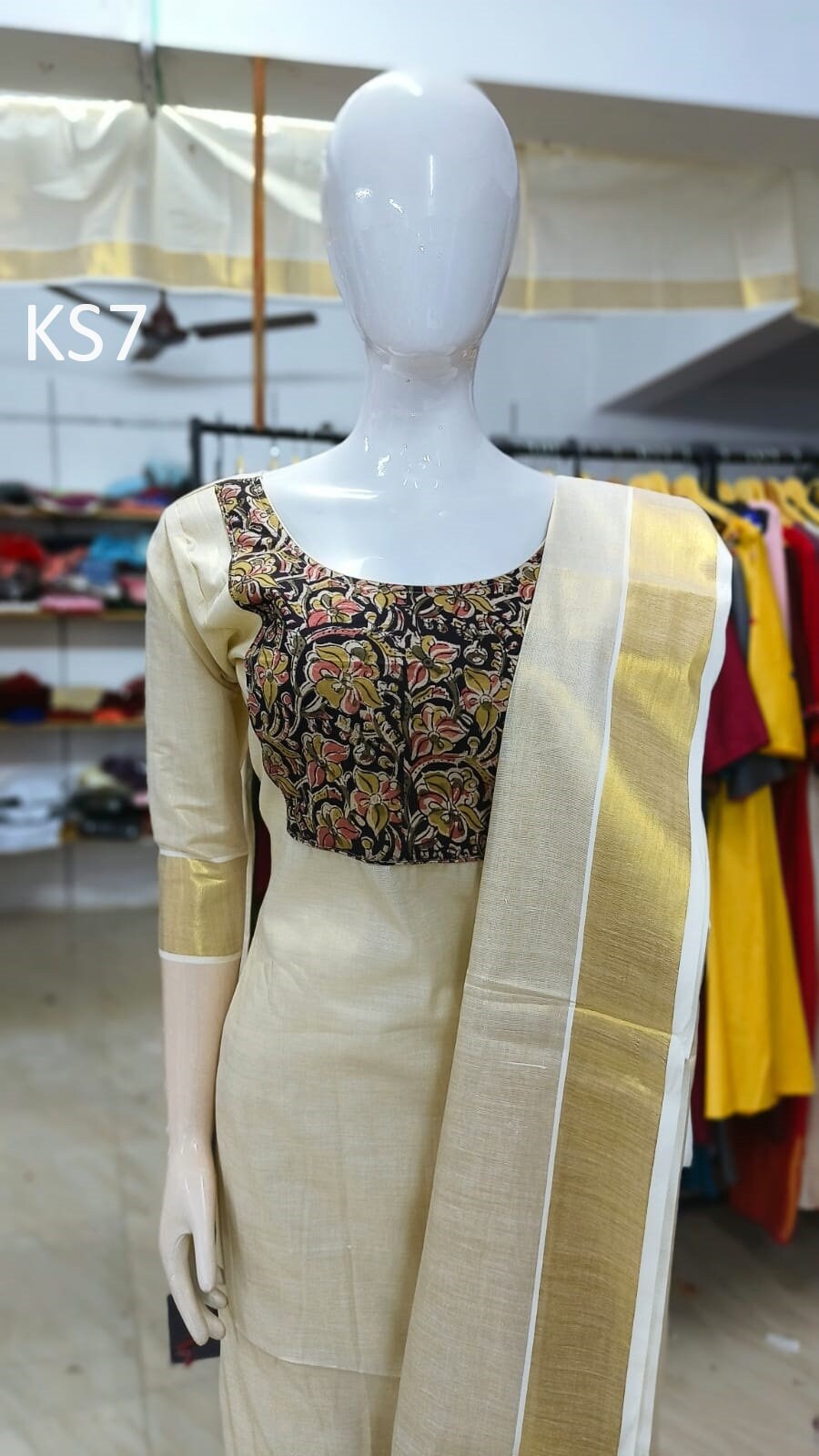 Golden Tissue Slitted Kurti set( Top,Pant and Duppatta),Stitched Handworked Churidar set,Sizes from Small to 10XL,Onam,vishu,Marriage wear.