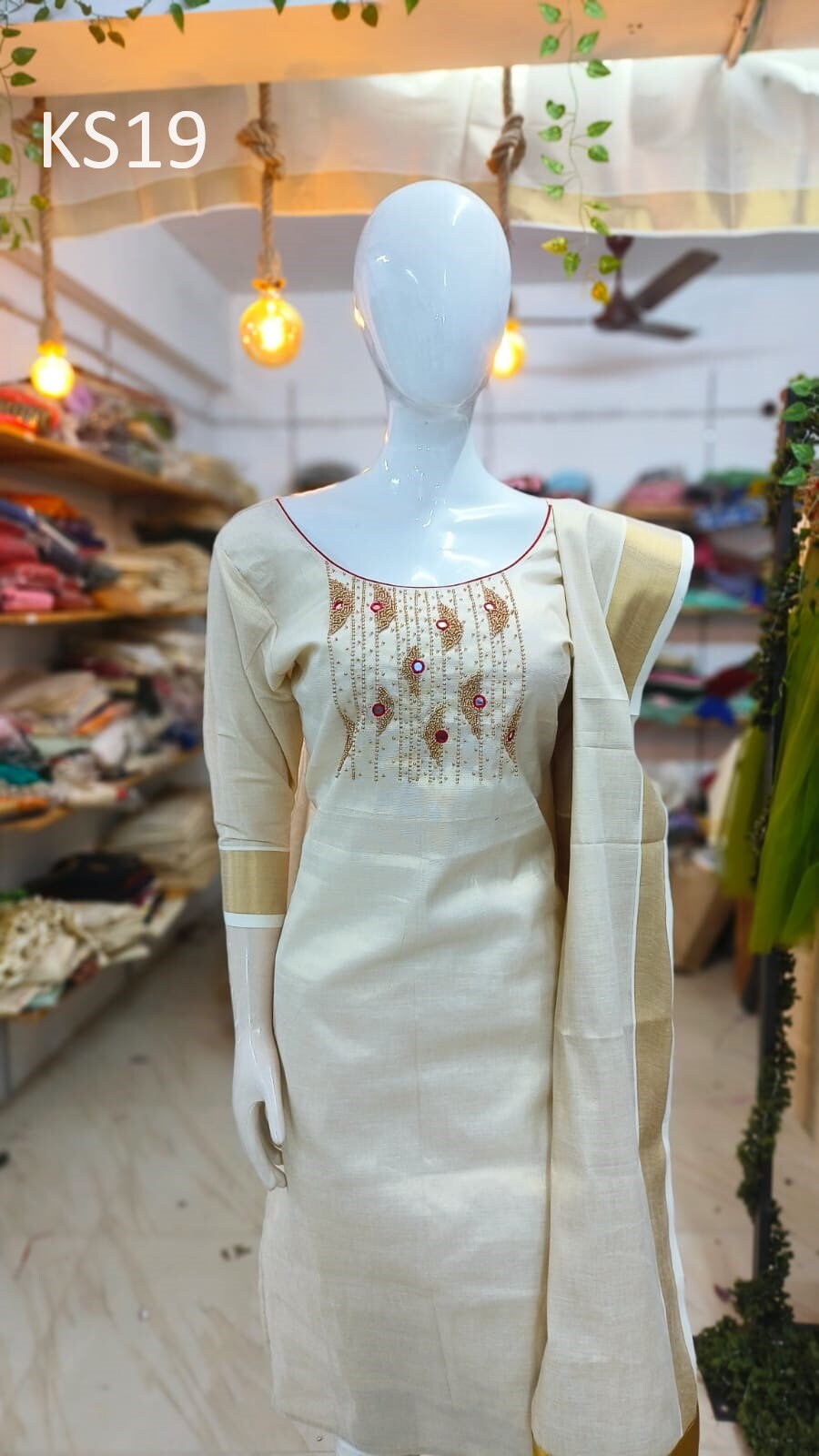 Golden Tissue Slitted Kurti set( Top,Pant and Duppatta),Stitched Handworked Churidar set,Sizes from Small to 10XL, Onam,vishu,Marriage wear.