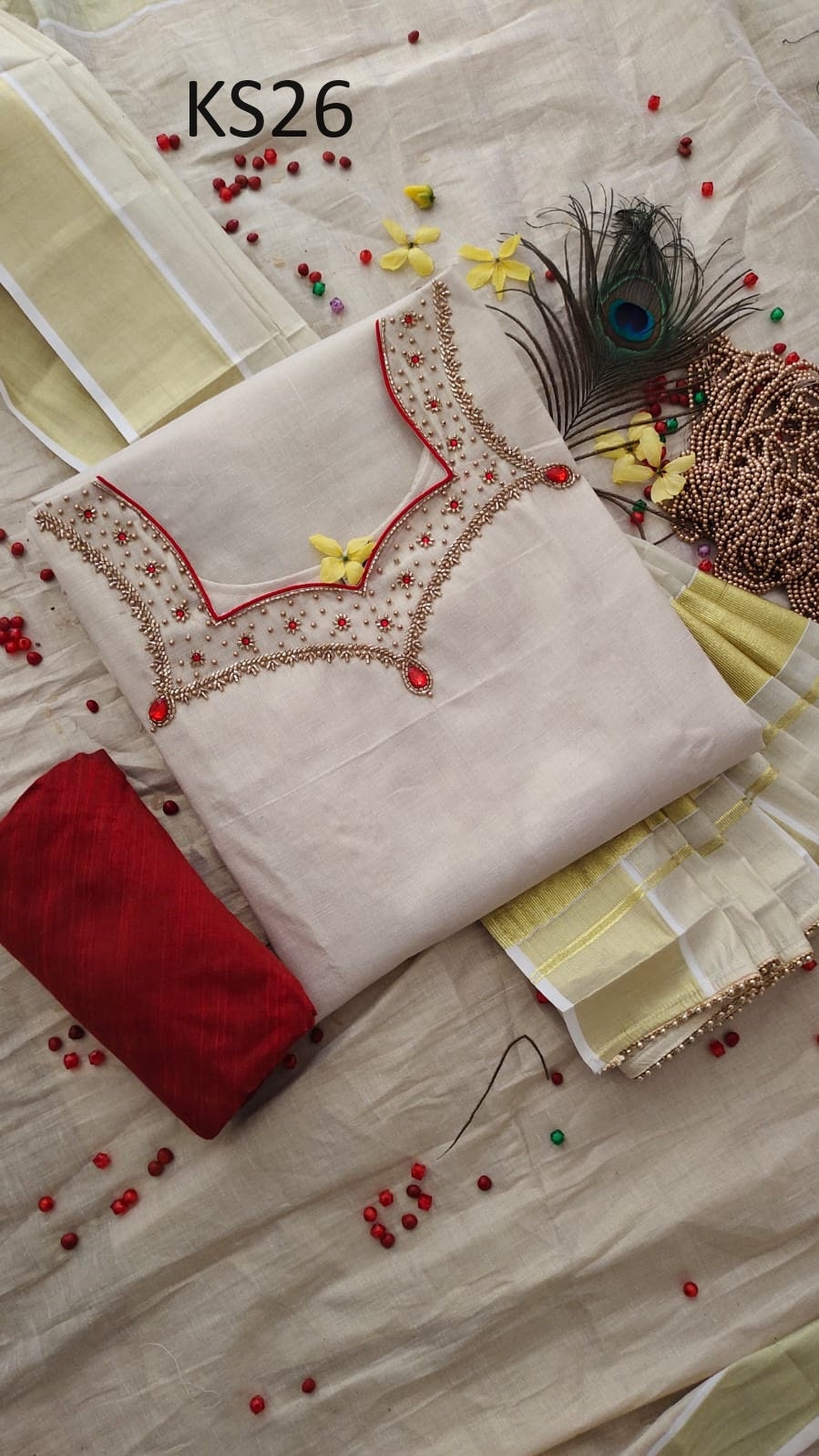 Golden Tissue Slitted Kurti set( Top,Pant and Duppatta),Stitched Handworked Churidar set,Sizes from Small to 10XL, Onam,vishu,Marriage wear.