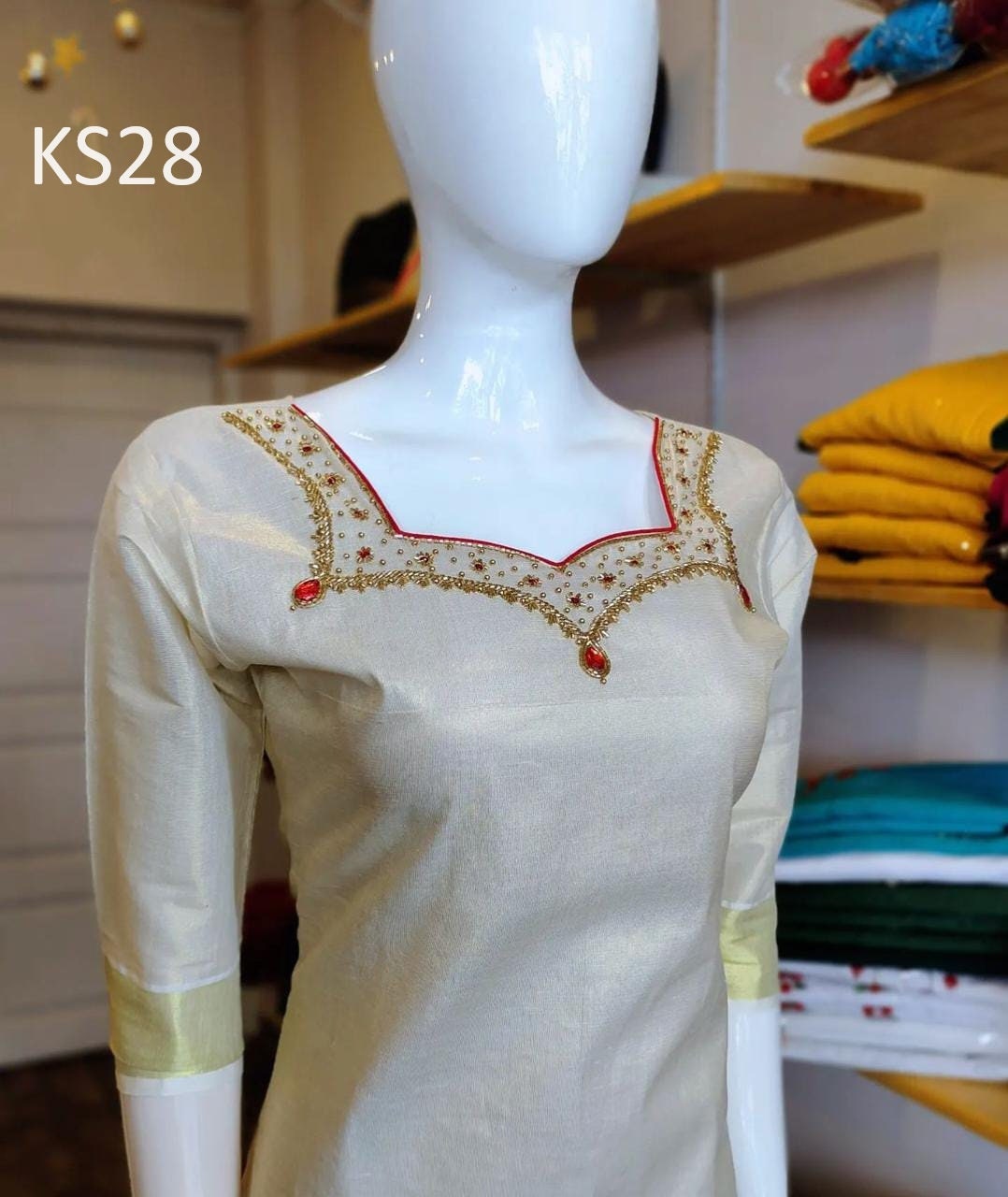 Golden Tissue Slitted Kurti set( Top,Pant and Duppatta),Stitched Handworked Churidar set,Sizes from Small to 10XL, Onam,vishu,Marriage wear.