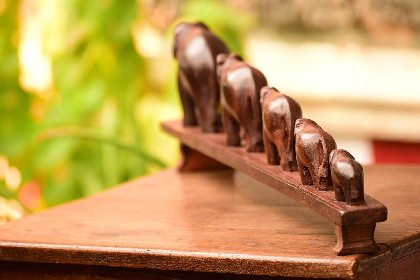 Group of Elephants Walking in a line on a bridge , Wooden curiosity  item,home and office Table  decor, Showpiece ,Handmade, Handicraft