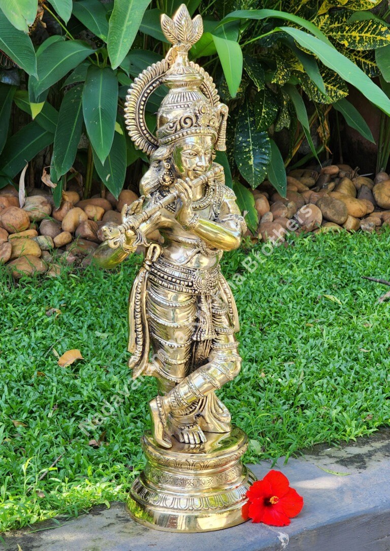 Lord Shree Krishna Idol with Flute height 29 inch made with Brass for temple & Pooja room use,Housewarm gift,Krishna Murti,Home Decor,Vishu