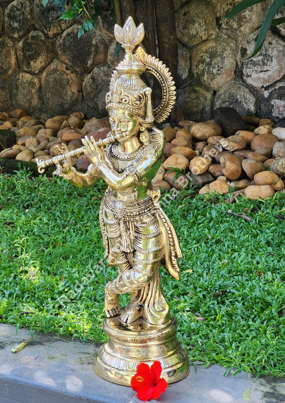 Lord Shree Krishna Idol with Flute height 29 inch made with Brass for temple & Pooja room use,Housewarm gift,Krishna Murti,Home Decor,Vishu