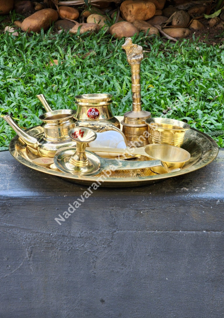 Brass Pooja thali Set -Worship thali -Aarti Pooja Thali, Brass Pooja set, Onam ,Vishu Religious Spiritual, Home Temple pooja,House warm gift