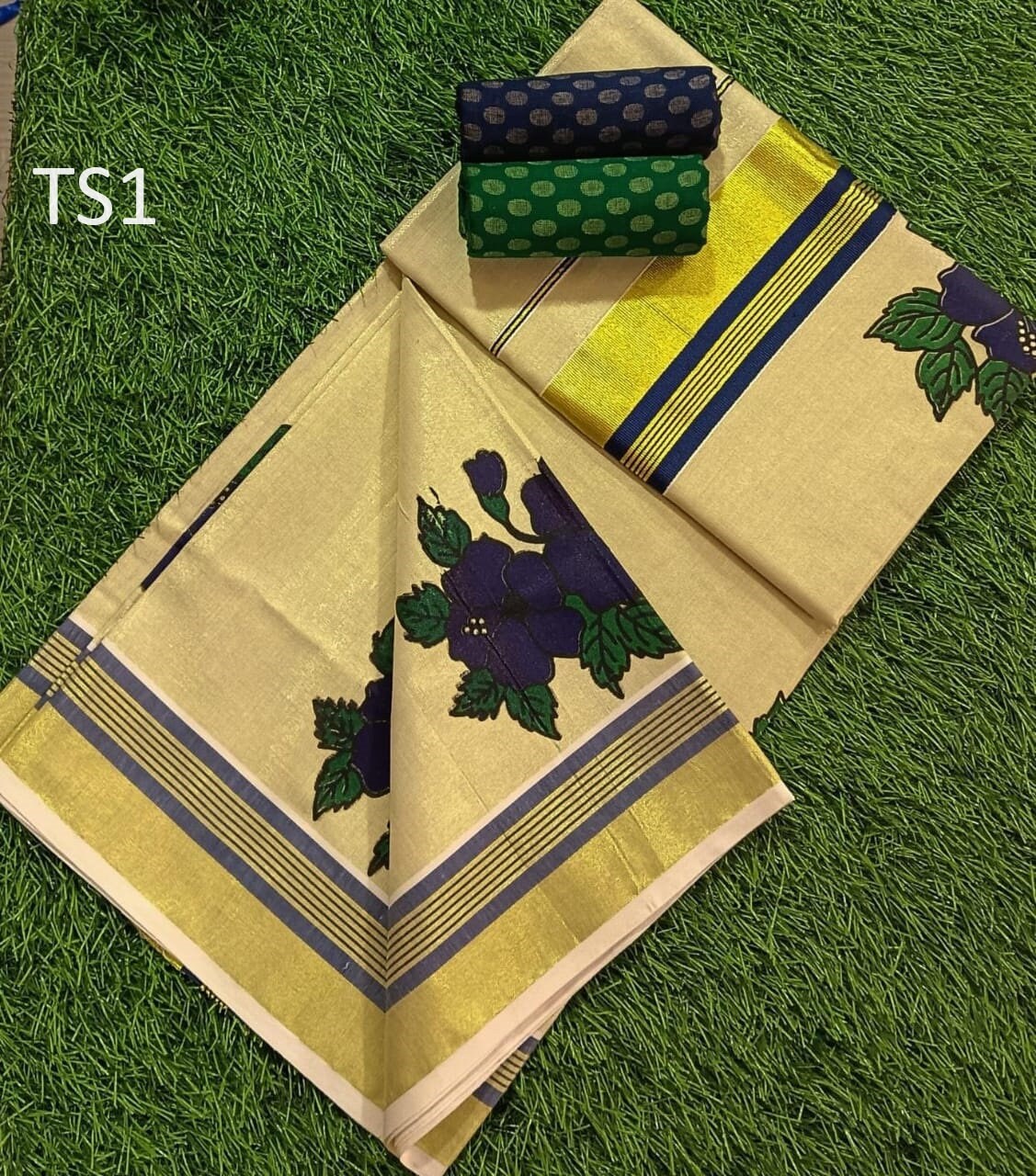 Kerala Fancy Tissue saree with stitched Blouse or Blouse Material / Indian Saree, Kerala Saree, Onam ,vishu ,any festival occasion saree