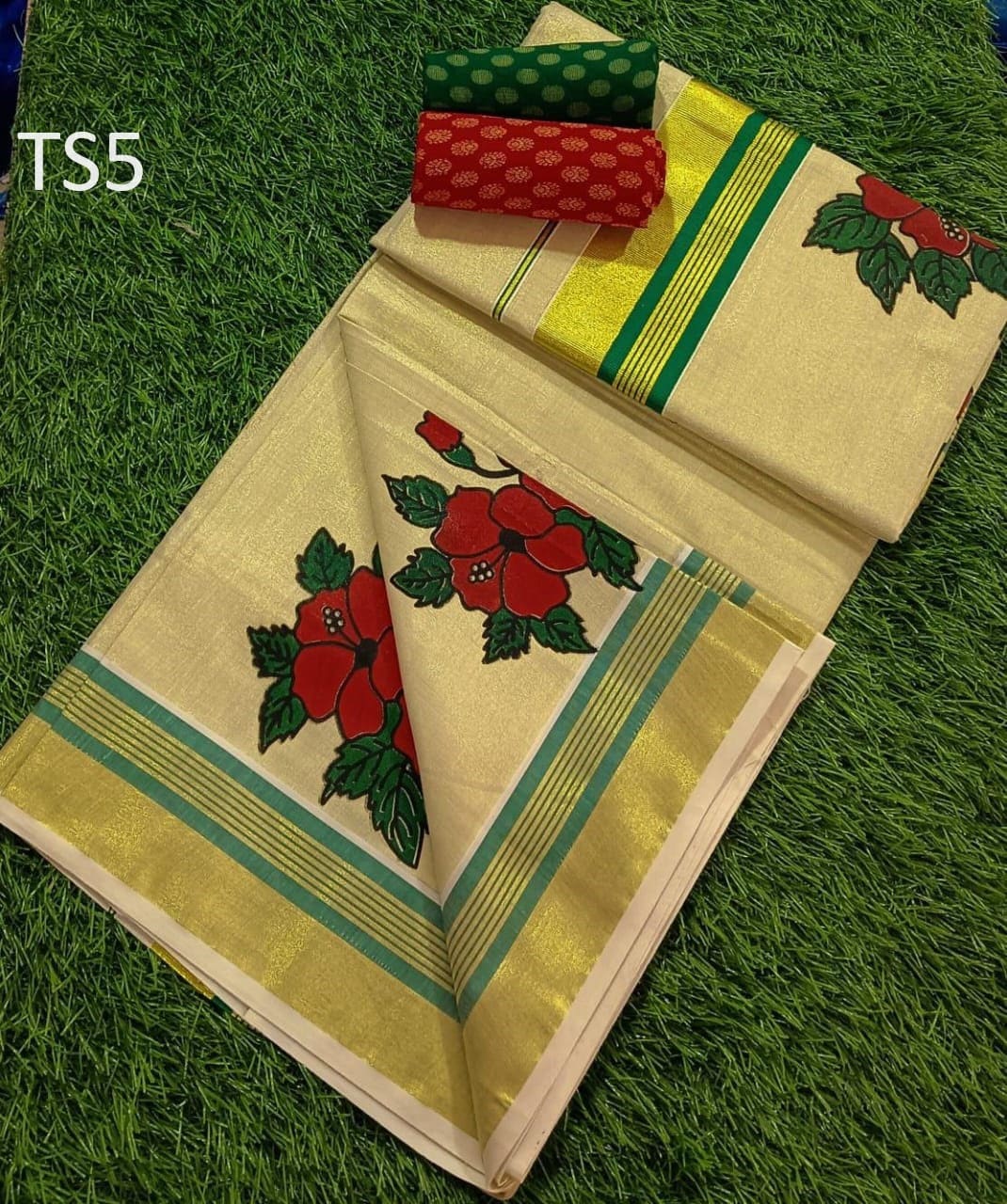 Kerala Fancy Tissue saree with stitched Blouse or Blouse Material / Indian Saree, Kerala Saree, Onam ,vishu ,any festival occasion saree