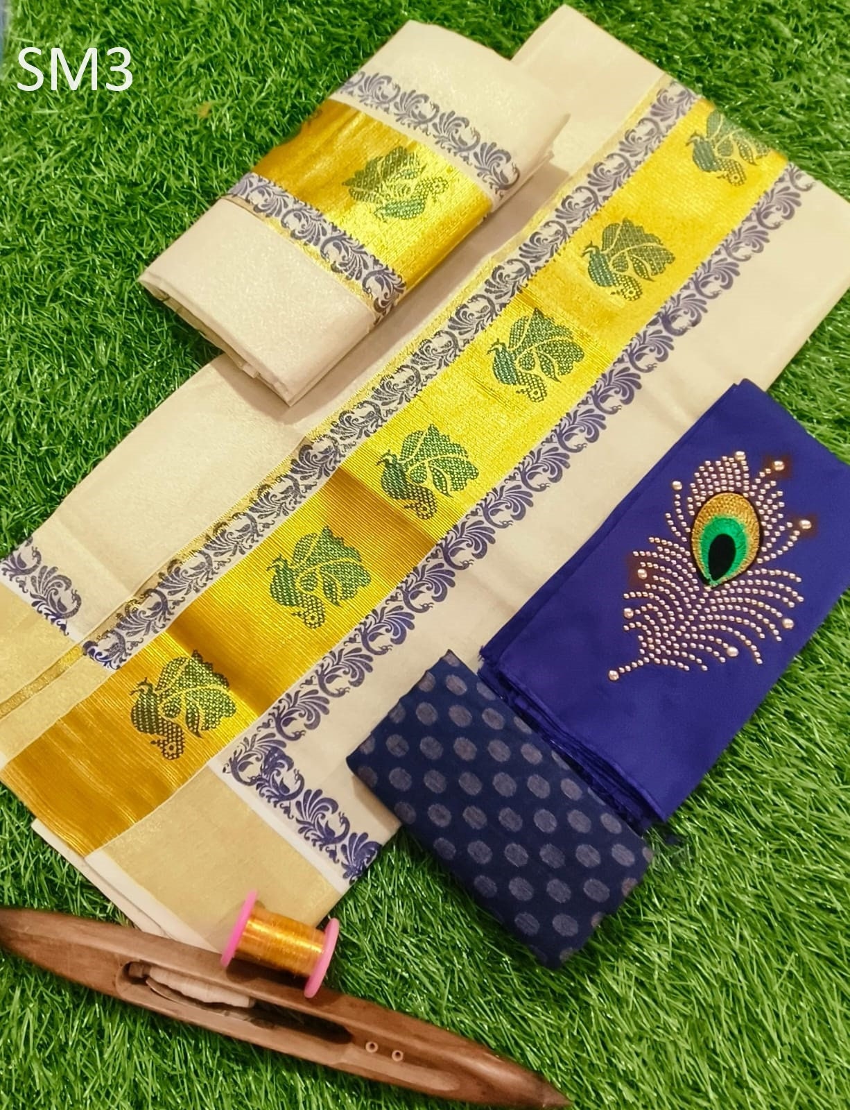 Kerala Special Tissue Hand Work Set Mundu With Stitched Blouse or Blouse Material,Beautiful Kerala Designs,Onam,Vishu,Pooja kerala design