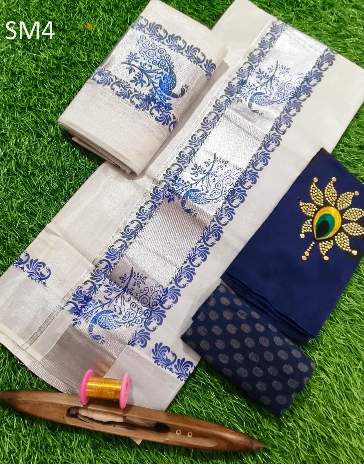 Kerala Special Tissue Hand Work Set Mundu With Stitched Blouse or Blouse Material,Beautiful Kerala Designs,Onam,Vishu,Pooja kerala design