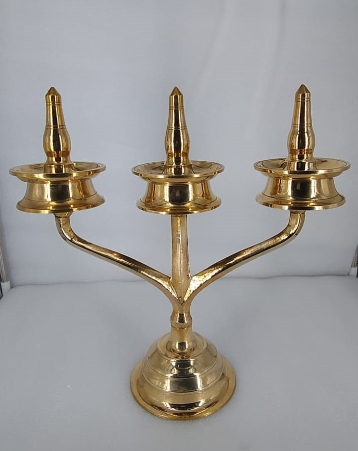 Kavara  Vilakku/ Kerala Traditional Brass Lamp/Three Branch Brass Oil Lamp/ Sastha vilakku/kerala Tamilnadu traditional