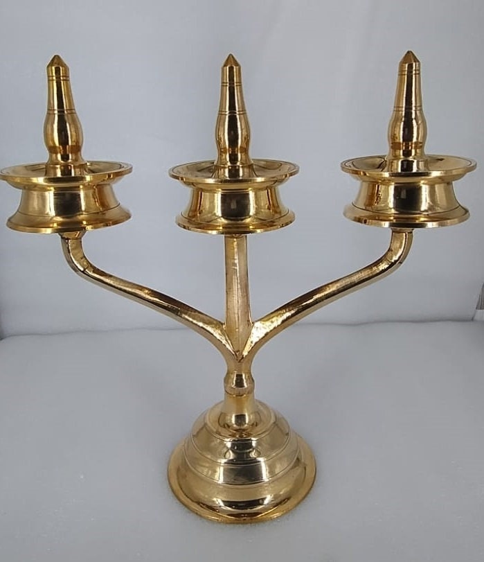 Kavara  Vilakku/ Kerala Traditional Brass Lamp/Three Branch Brass Oil Lamp/ Sastha vilakku/kerala Tamilnadu traditional