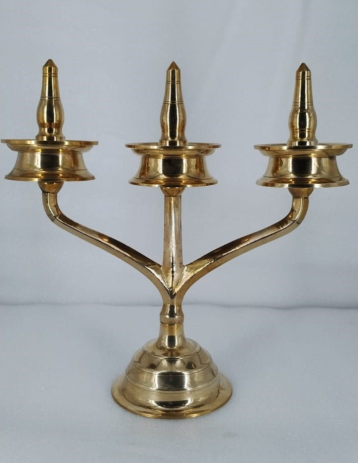 Kavara  Vilakku/ Kerala Traditional Brass Lamp/Three Branch Brass Oil Lamp/ Sastha vilakku/kerala Tamilnadu traditional