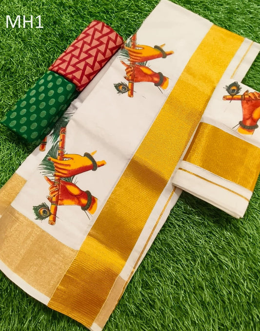 Kerala Special Cotton Set Mundu 2.80 mtr,Beautiful Kerala Designs,Vishu,Onam,Traditional,Wedding,Special Occassions,Party and Celebrations