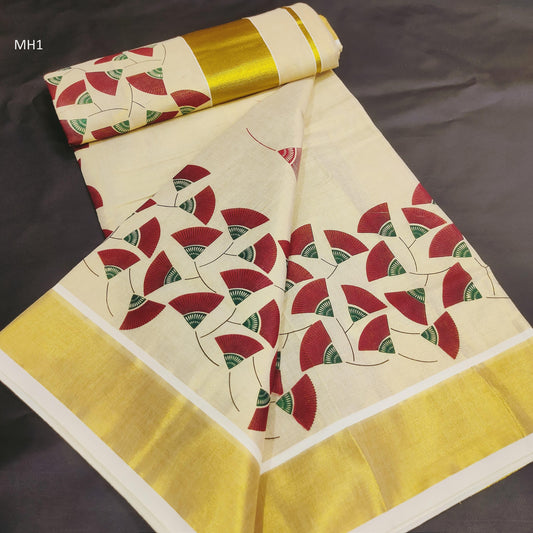 Kerala Special Tissue Print Saree 6.25 Mtr,Kerala Beautiful Designs,Vishu,Onam Saree,Pooja,Festival,Temple.Party, Marriage Occasions