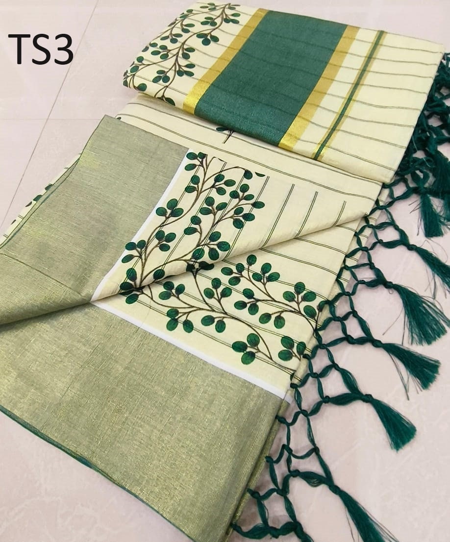 Kerala Tissue saree with stitched Blouse or Blouse Material / Indian Saree, Kerala Saree, Onam ,vishu ,Wedding,any festival occasional saree