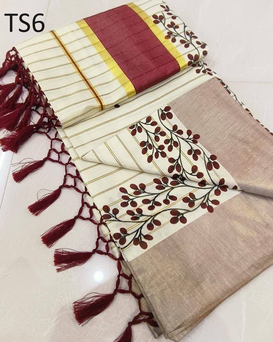 Kerala Tissue saree with stitched Blouse or Blouse Material / Indian Saree, Kerala Saree, Onam ,vishu ,Wedding,any festival occasional saree