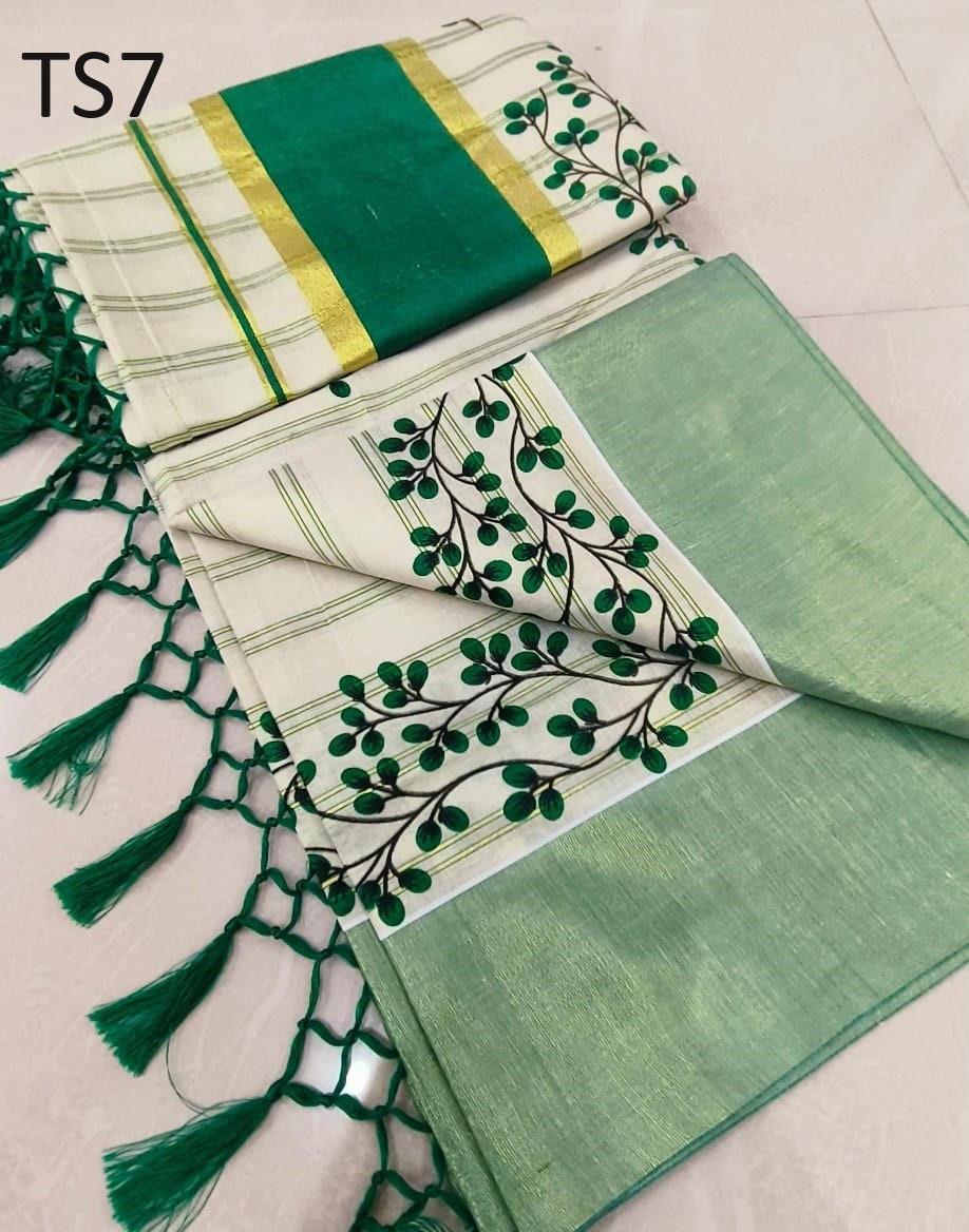 Kerala Tissue saree with stitched Blouse or Blouse Material / Indian Saree, Kerala Saree, Onam ,vishu ,Wedding,any festival occasional saree