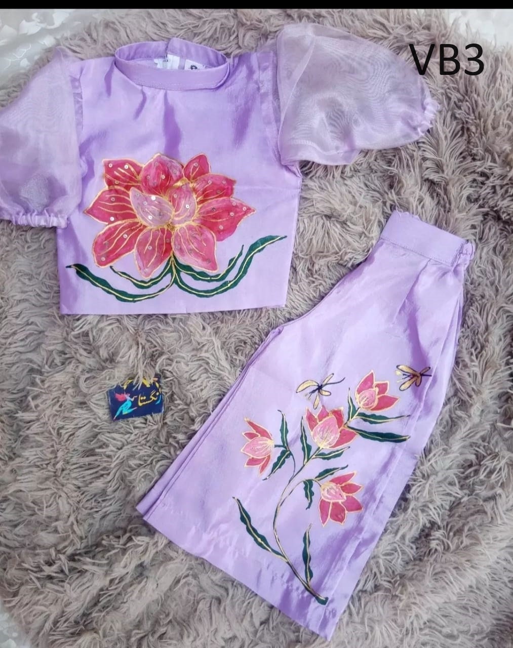 Kids Hand Painted Crop Top With Palazzo set Age 1 to 6 Traditional wear Birth ,Marriage party ,onam, vishu and all other festival occasion