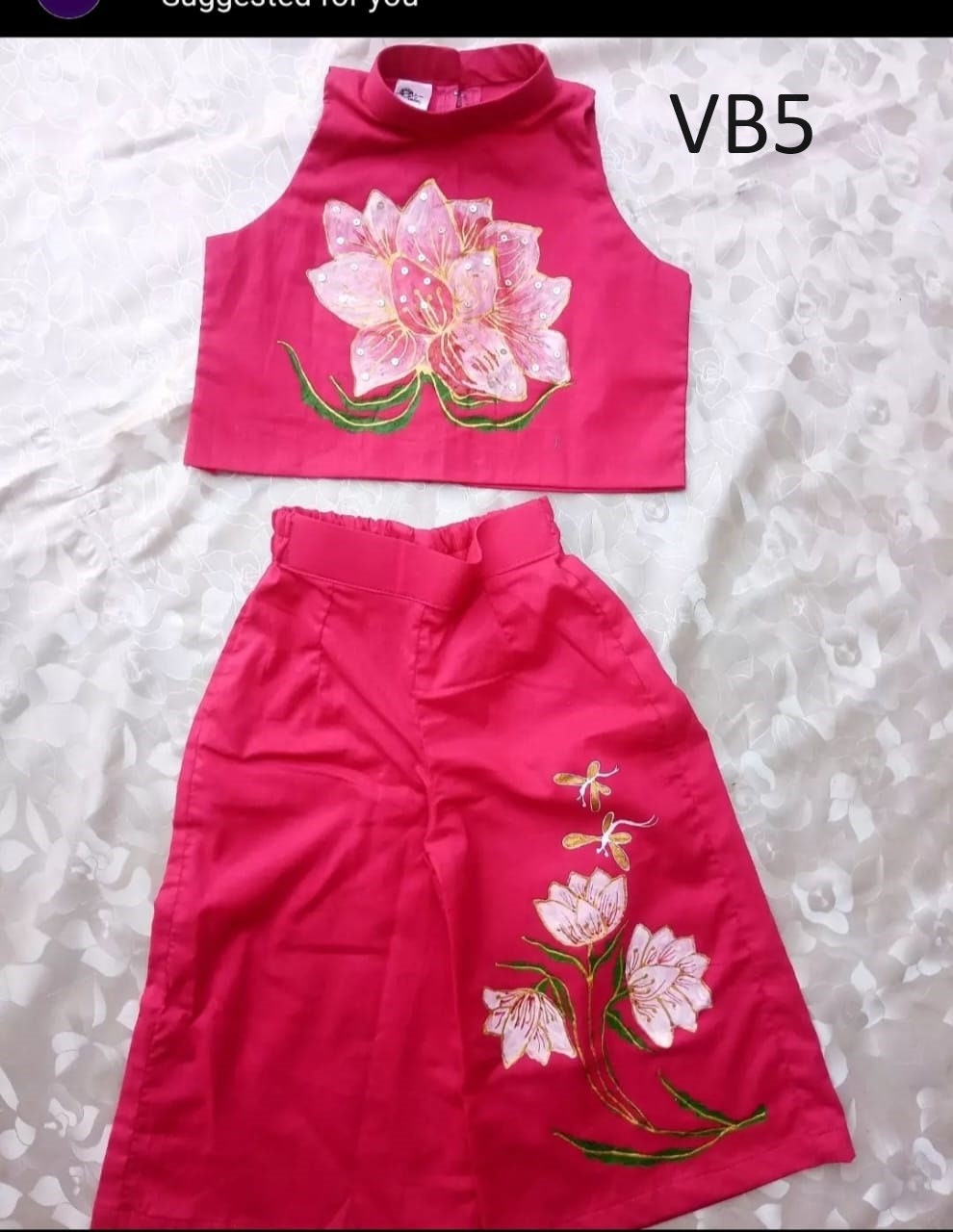 Kids Hand Painted Crop Top With Palazzo set Age 1 to 6 Traditional wear Birth ,Marriage party ,onam, vishu and all other festival occasion