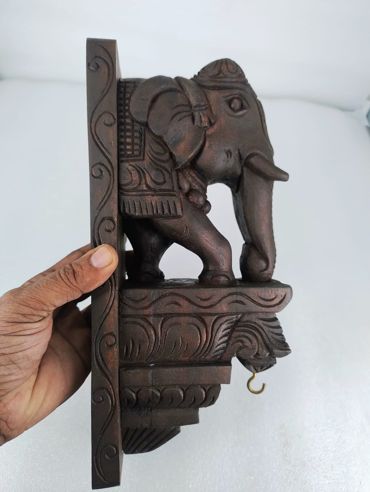 Wooden Hand Carved Wall Bracket Pair, Wooden Elephant with Lamp Hanging Hook ,Corbel Pair, Door Entrance of House