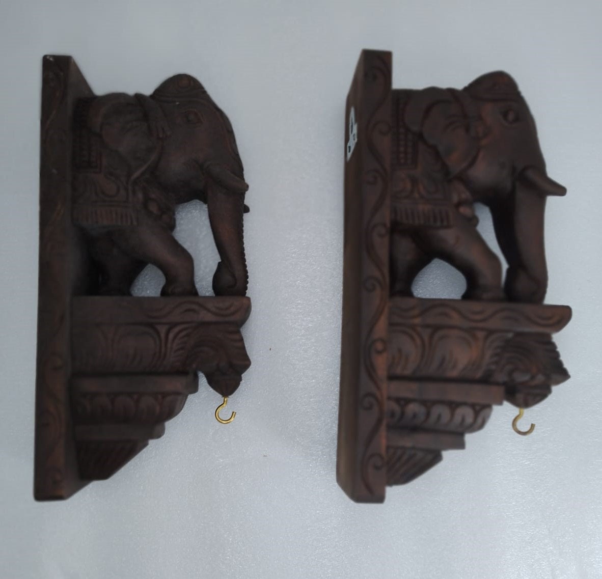 Wooden Hand Carved Wall Bracket Pair, Wooden Elephant with Lamp Hanging Hook ,Corbel Pair, Door Entrance of House