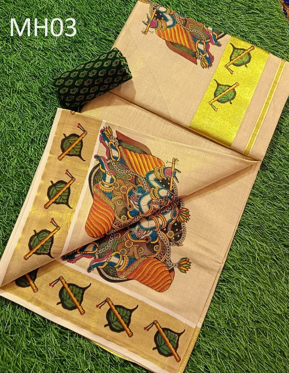 Kerala Special Tissue Saree 6.25 mtr, Kerala Saree, Vishu saree ,Onam Saree , Handmade designs, Pooja,Marriage and other Special Occassions