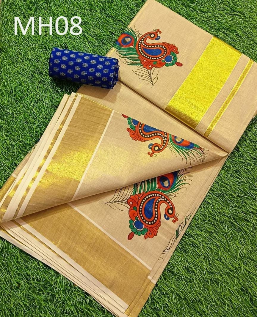 Kerala Special Tissue Saree 6.25 mtr, Kerala Saree, Vishu saree ,Onam Saree , Handmade designs, Pooja,Marriage and other Special Occassions