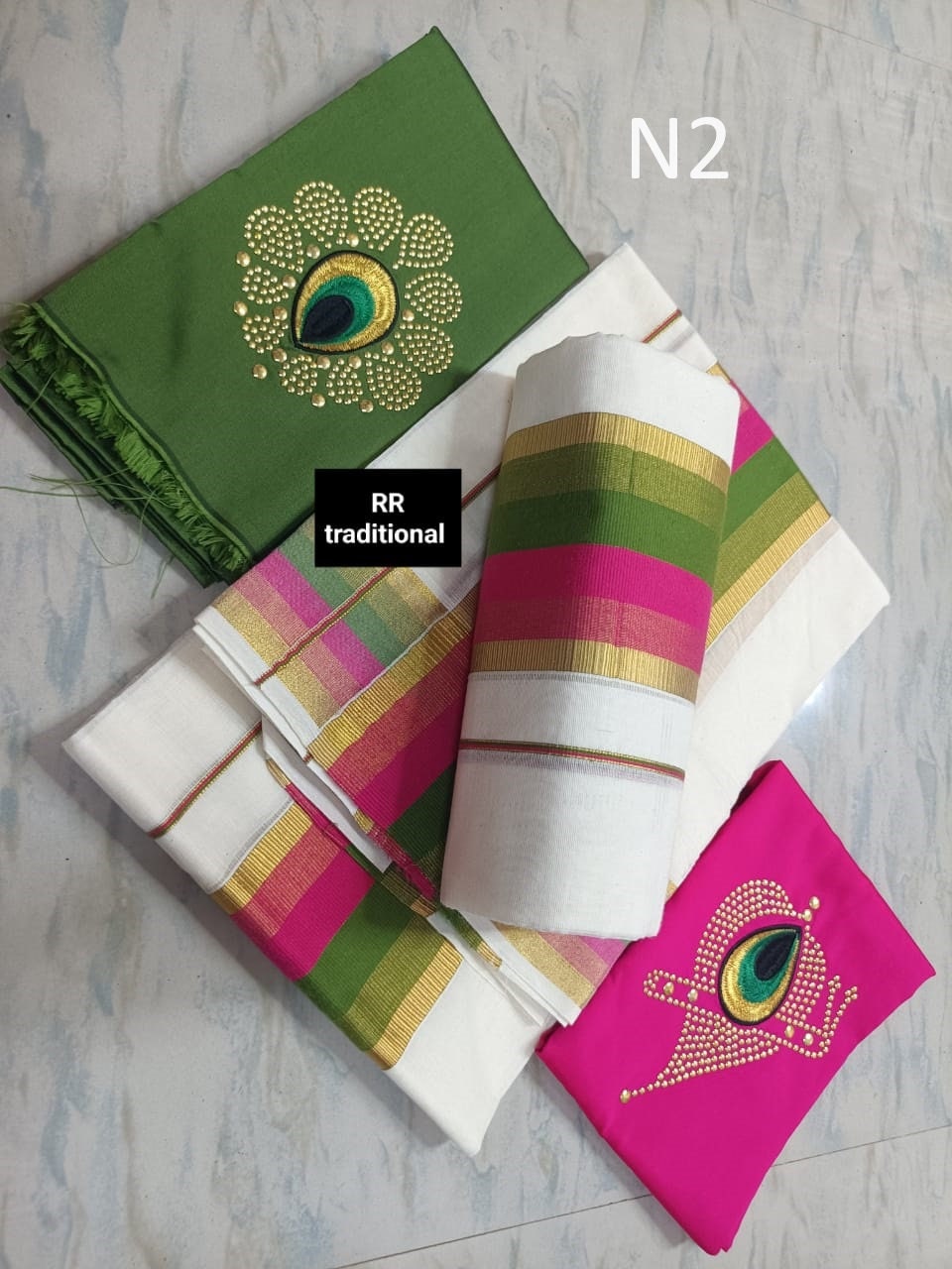 Kerala Special Cotton Jari colour Setmundu 2.80 With Stitched Blouse or Blouse Material,Beautiful Kerala Designs,Onam,Vishu,Pooja Wear.