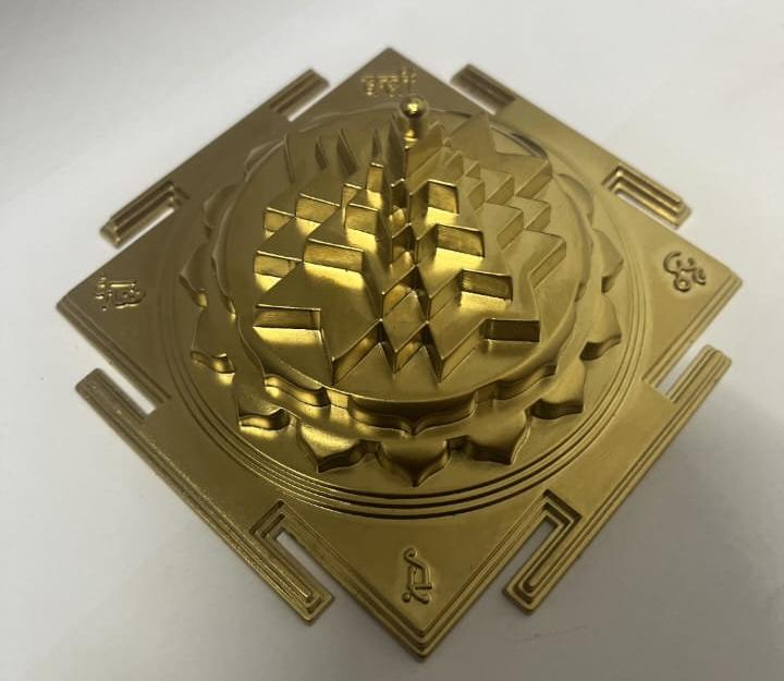 Brass Golden Mat Finish Lakshmi Maa Shree yantra,Handcrafted Blessed & Energized for Spiritual Powers,Removing Vastudosha for homes,offices.