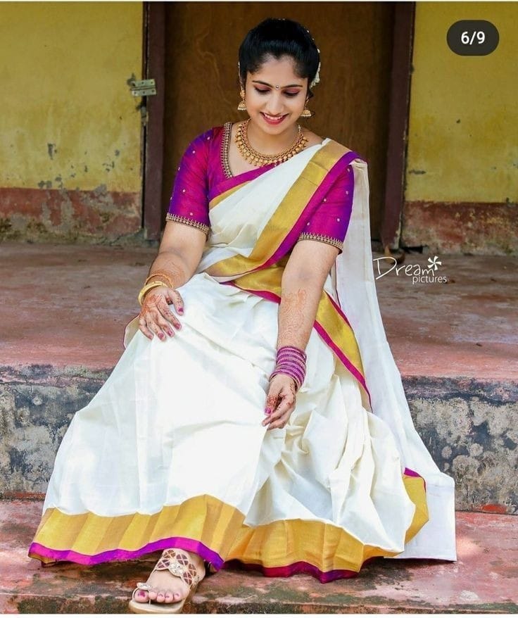 Kerala Special Stiched Tissue Davani Set  Onam, Vishu Wear, Marriage,Pooja Other Festival Occasion Dhavani, Lehanka