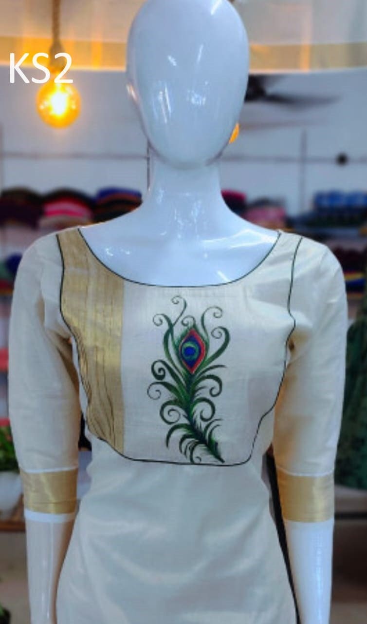 Golden Tissue Slitted Kurti set( Top,Pant and Duppatta),Stitched Handworked Churidar set,Sizes from Small to 10XL,Onam,vishu,Marriage wear.